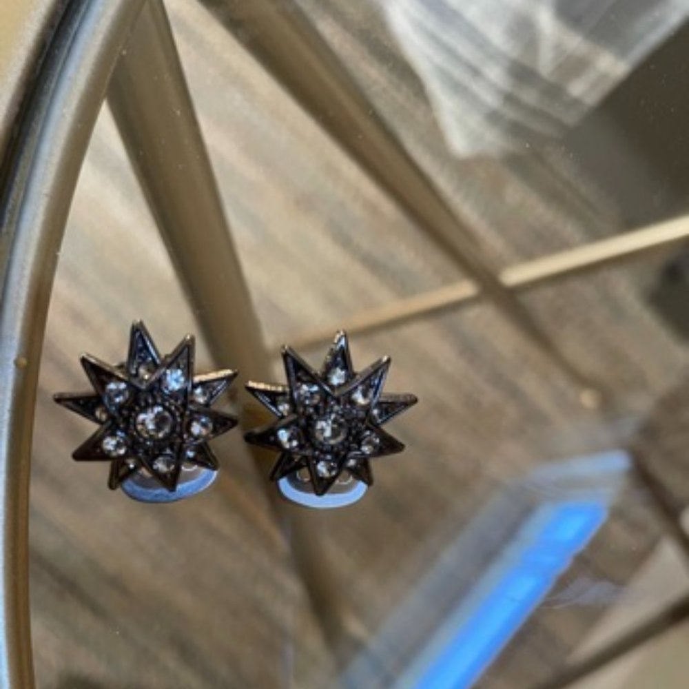 Emporio Armani Starburst Gunmetal Clip On Earrings - Picture 2 of 5